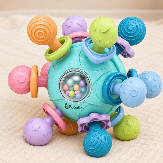 Bubelles Greifball mit Silikonelement und Rassel – Produktansicht