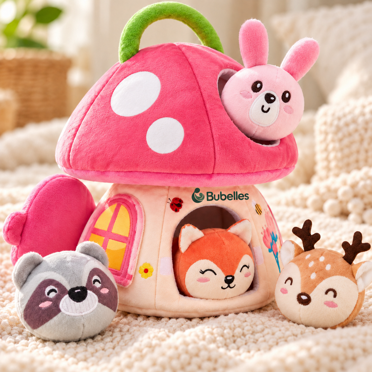 Bubelles Plüsch-Pilzhaus mit Tierfiguren – Produktansicht