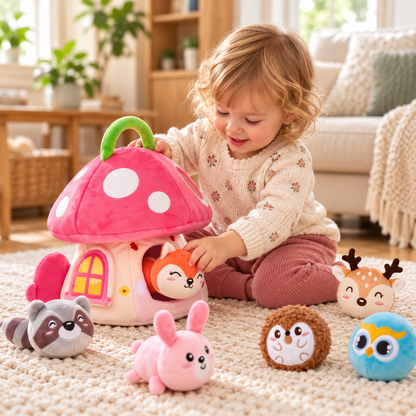 Plüsch-Pilzhaus mit 6 Tierfiguren – Ansicht 1